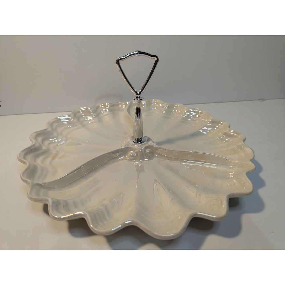 Vintage Pottery relish dish Pearl‎ iridescent